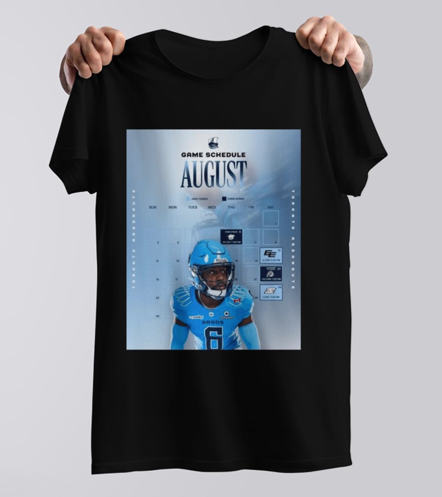 Toronto Argonauts August Game Schedule 2023 CFL Football Player Calendar T-Shirt