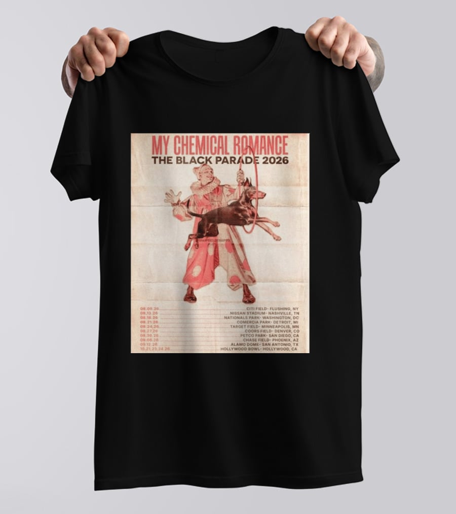 My Chemical Romance The Black Parade 2026 Tour Dates Clown And Dog T-Shirt
