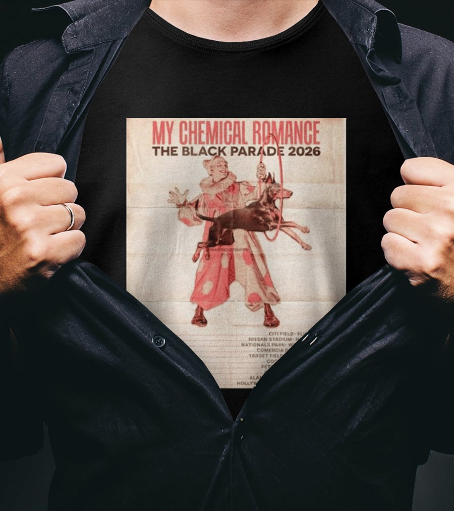 My Chemical Romance The Black Parade 2026 Tour Dates Clown And Dog T-Shirt