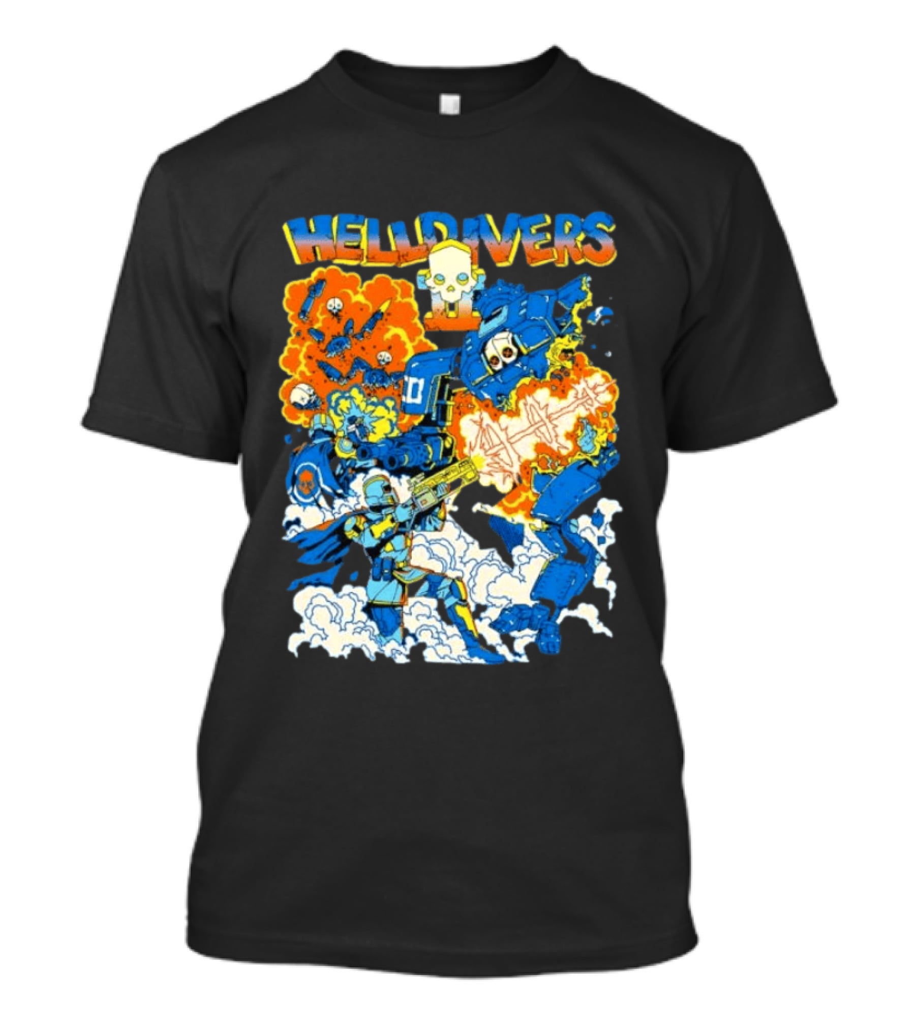 Helldivers Super Earth Soldier Combat Action Explosive Battle Scene T-Shirt