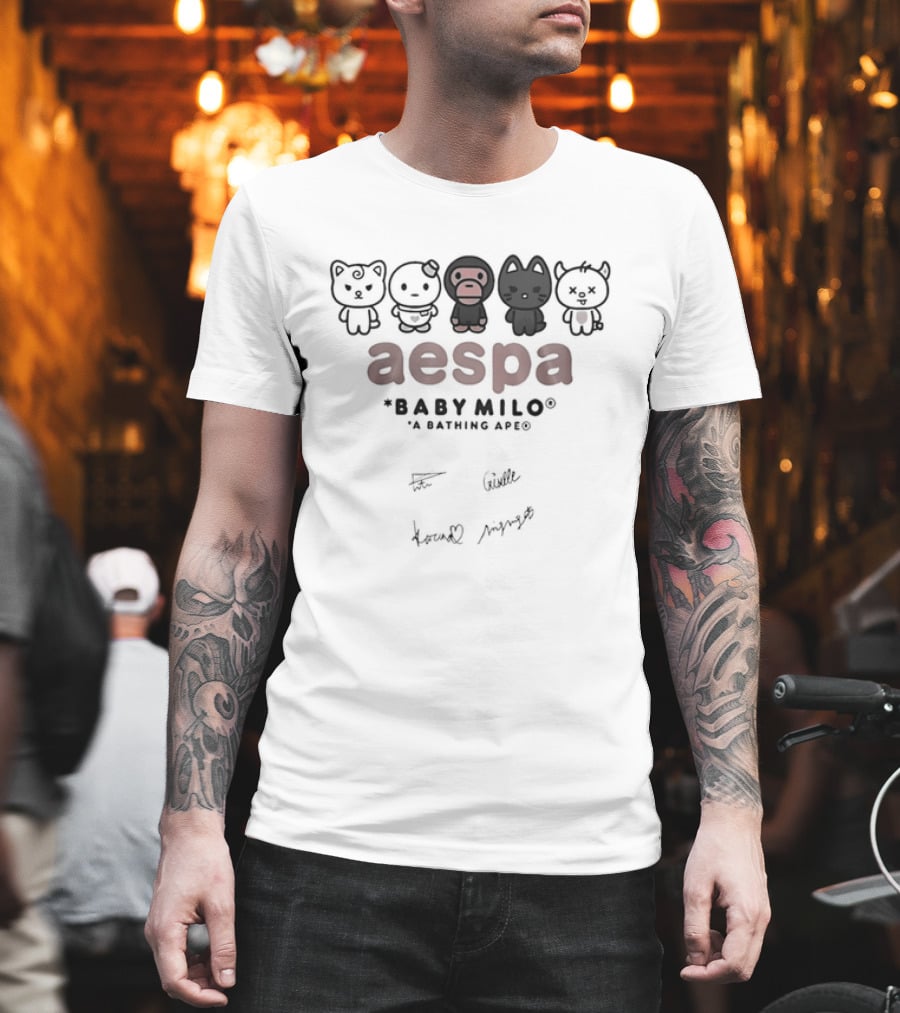 Aespa Collaboration With Baby Milo A Bathing Ape And Karina Winter T-Shirt