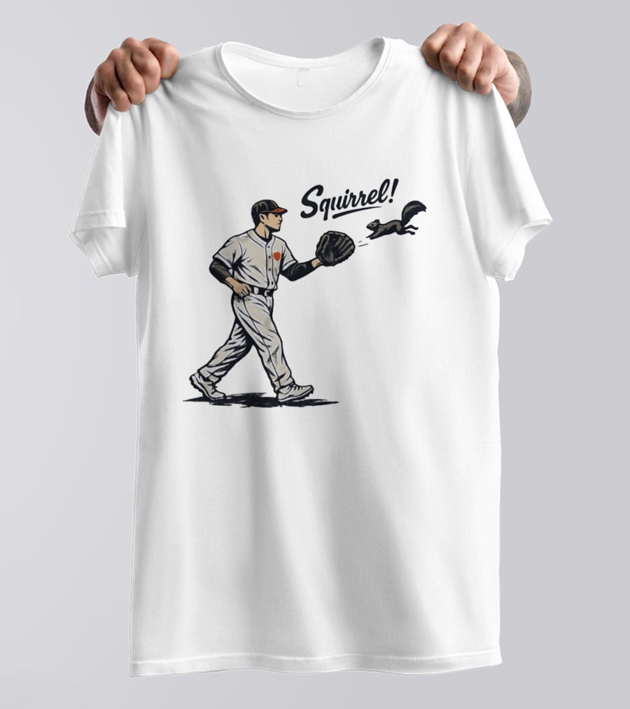 Baseball Player With Glove And Squirrel Chase T-Shirt