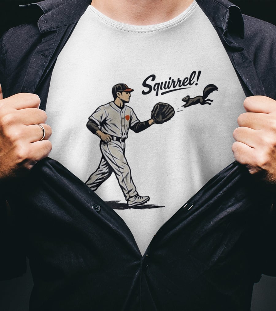 Baseball Player With Glove And Squirrel Chase T-Shirt
