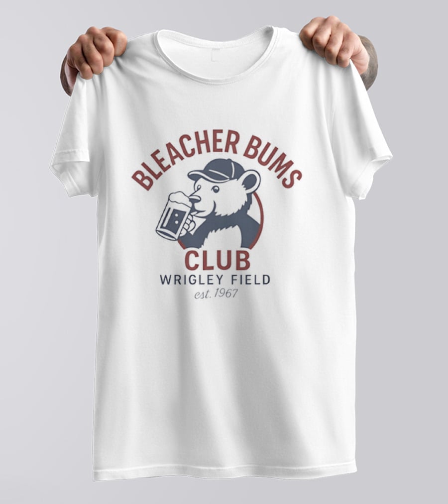 Bleacher Bums Club Wrigley Field Est 1967 Bear Drinking Beer Baseball Fan T-Shirt