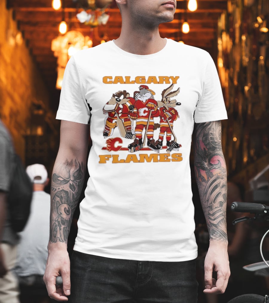 Calgary Flames Looney Tunes Bugs Bunny Hockey Team Characters T-Shirt