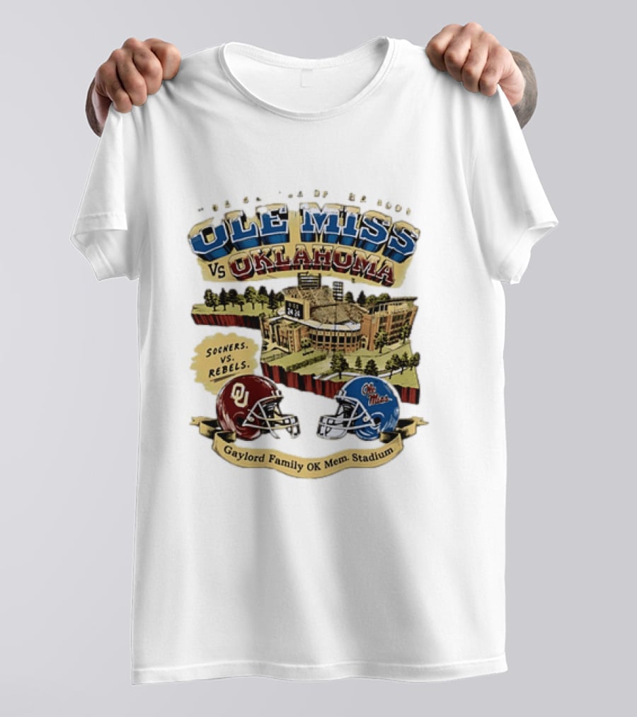 Ole Miss Vs Oklahoma Sooners Rebels Gaylord Family OK Mem Stadium T-Shirt
