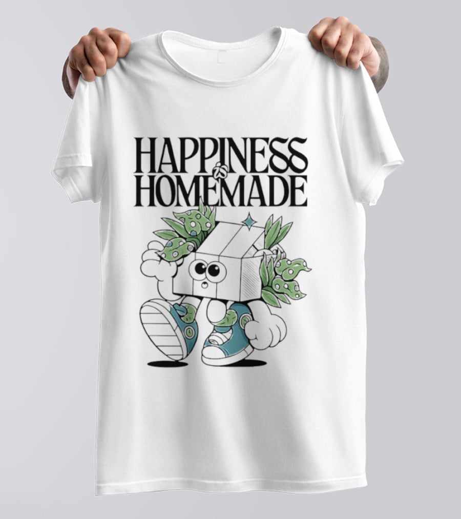 Happiness Is Homemade Cute Cartoon Box Character With Flowers T-Shirt
