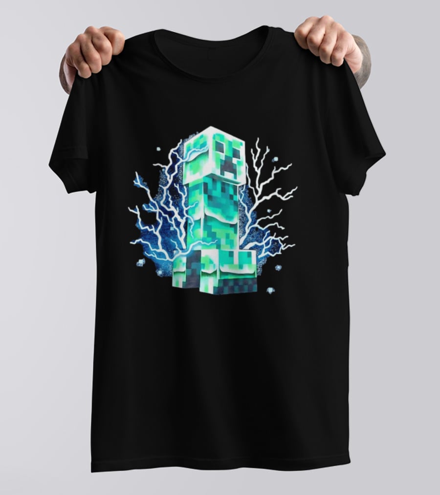 Charged Creeper Lightning Pixelated Monster Gaming Adventure T-Shirt