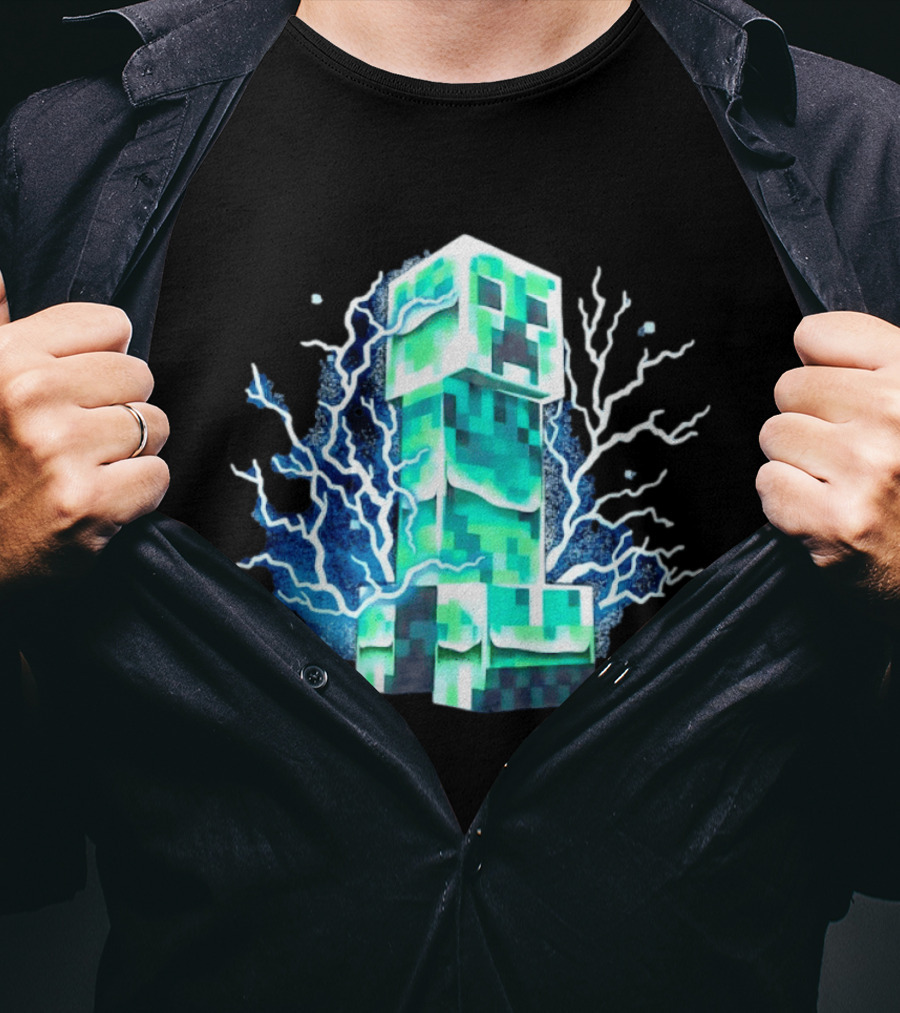 Charged Creeper Lightning Pixelated Monster Gaming Adventure T-Shirt