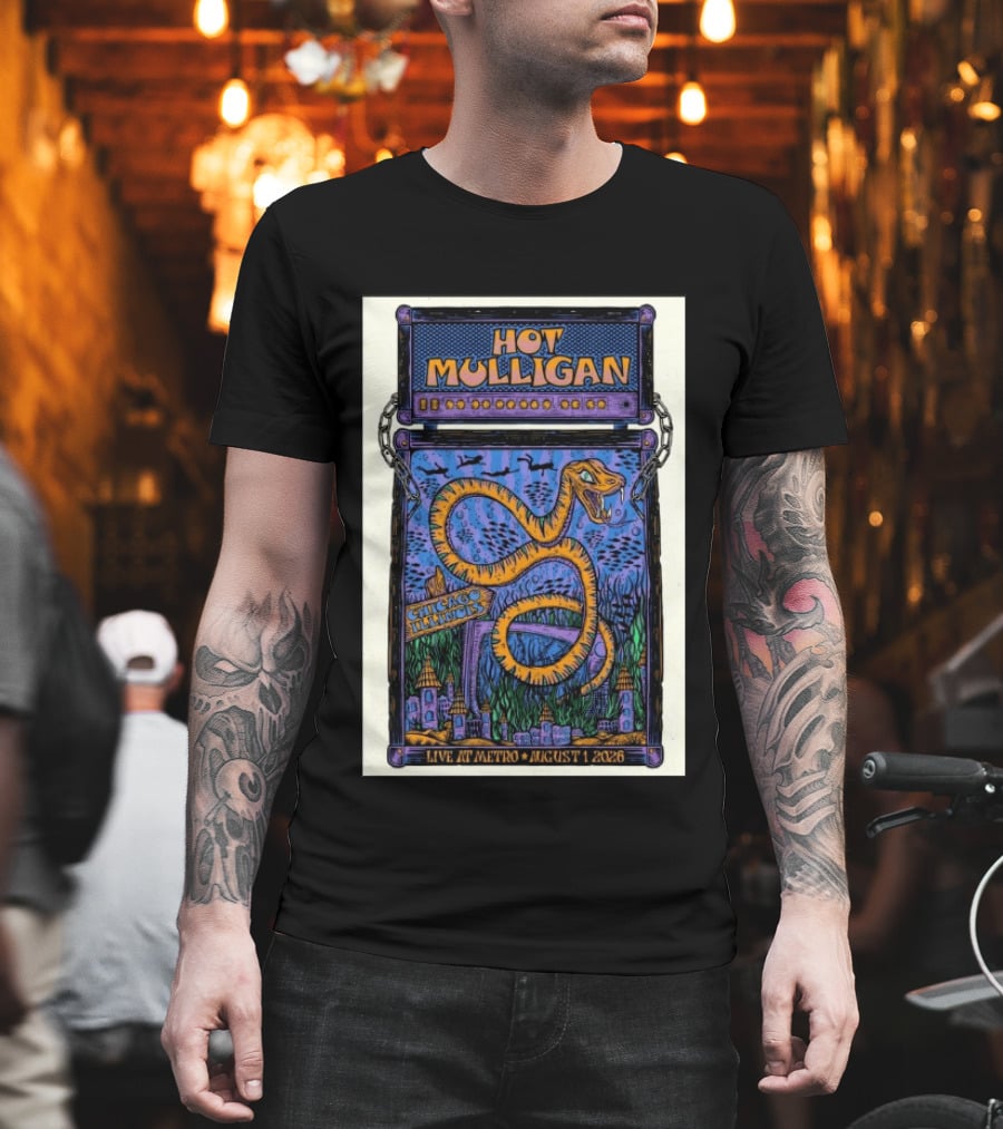 Hot Mulligan Live At Metro Chicago Illinois August 1 2026 With Snake And Cityscape T-Shirt