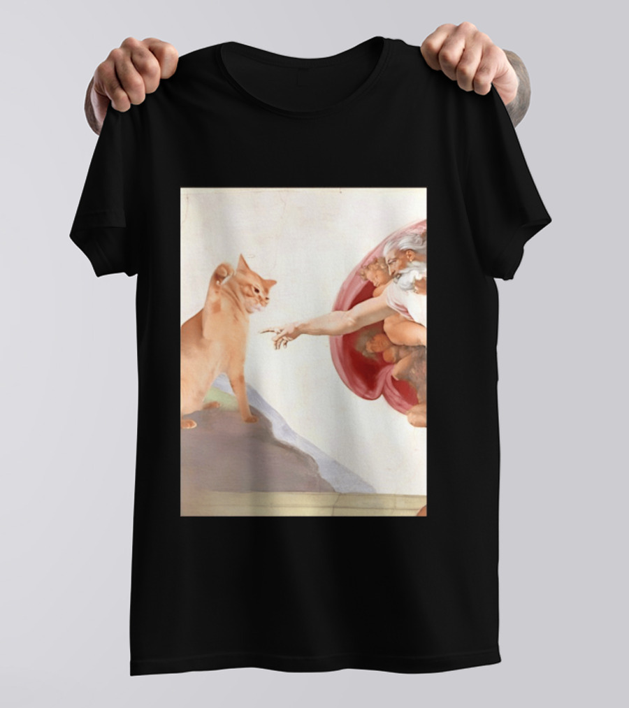 The Creation Of Adam With A Cat By Michelangelo T-Shirt
