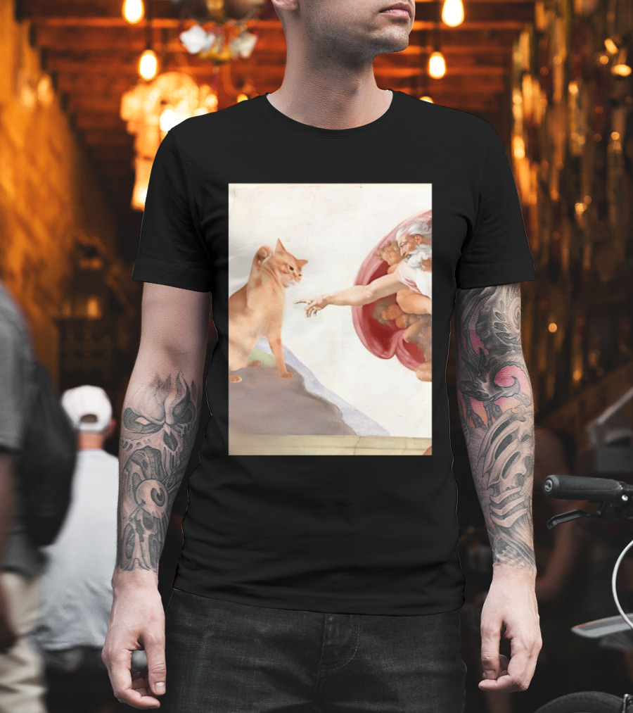 The Creation Of Adam With A Cat By Michelangelo T-Shirt