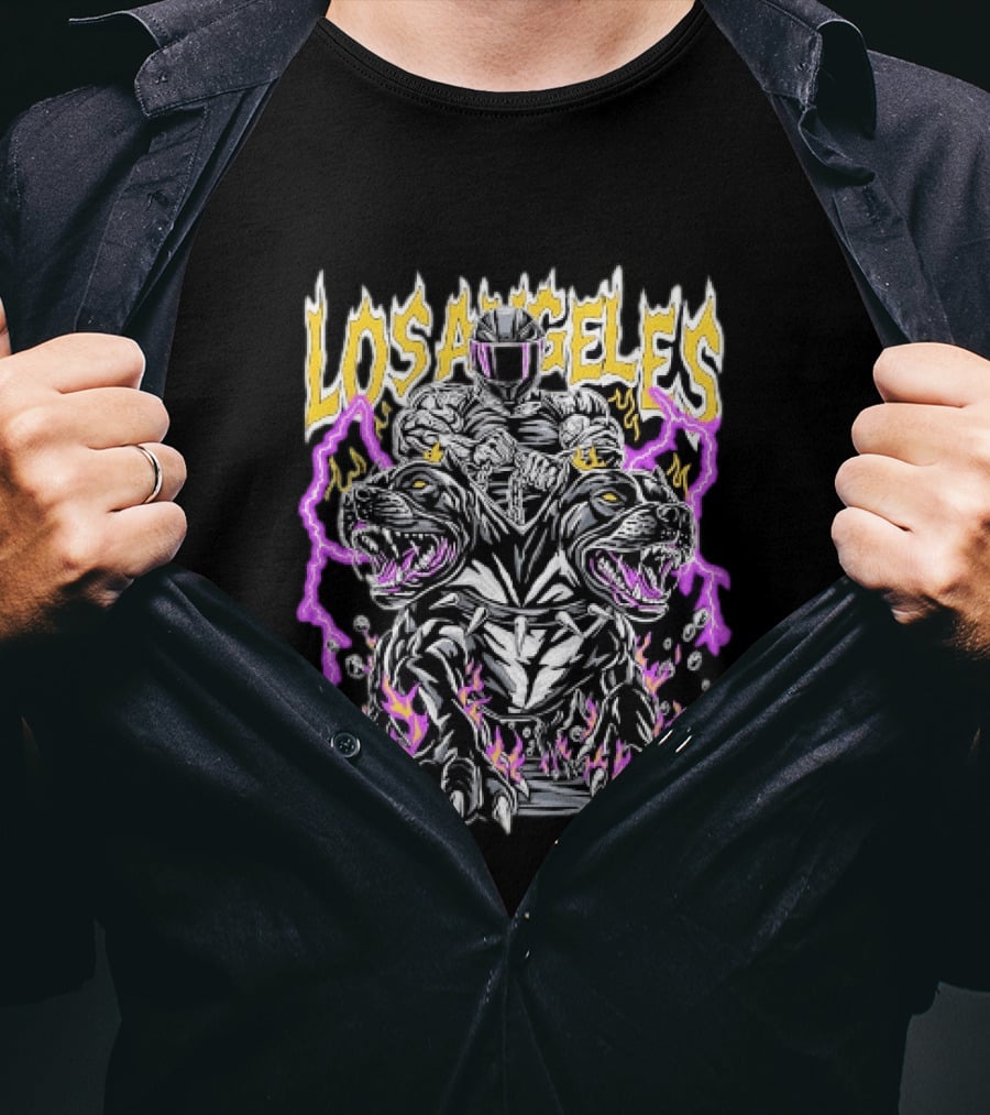 Los Angeles Rider With Two Headed Pitbull And Flames T-Shirt