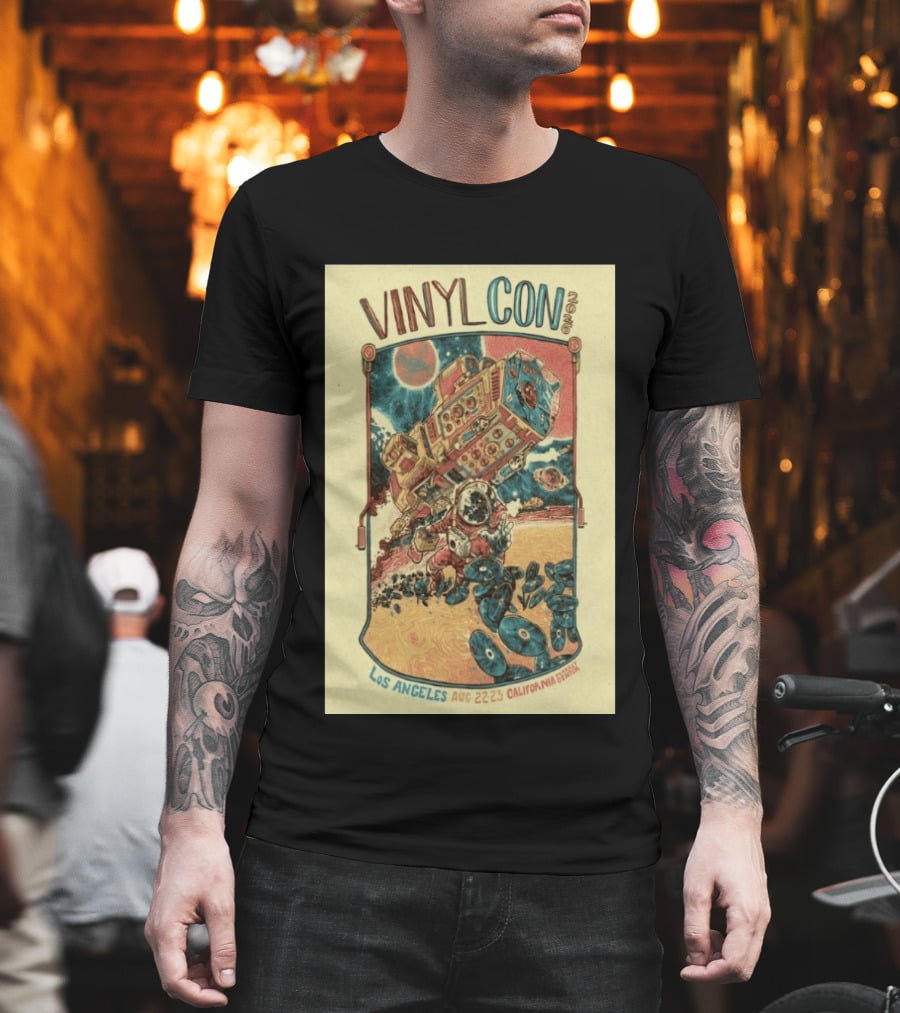 VinylCon Los Angeles August 22 23 2026 California Festival Space Astronaut Turntable T-Shirt