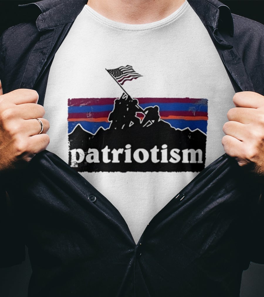 Patriotism Distressed Iwo Jima Flag Raising Retro Stripes T-Shirt