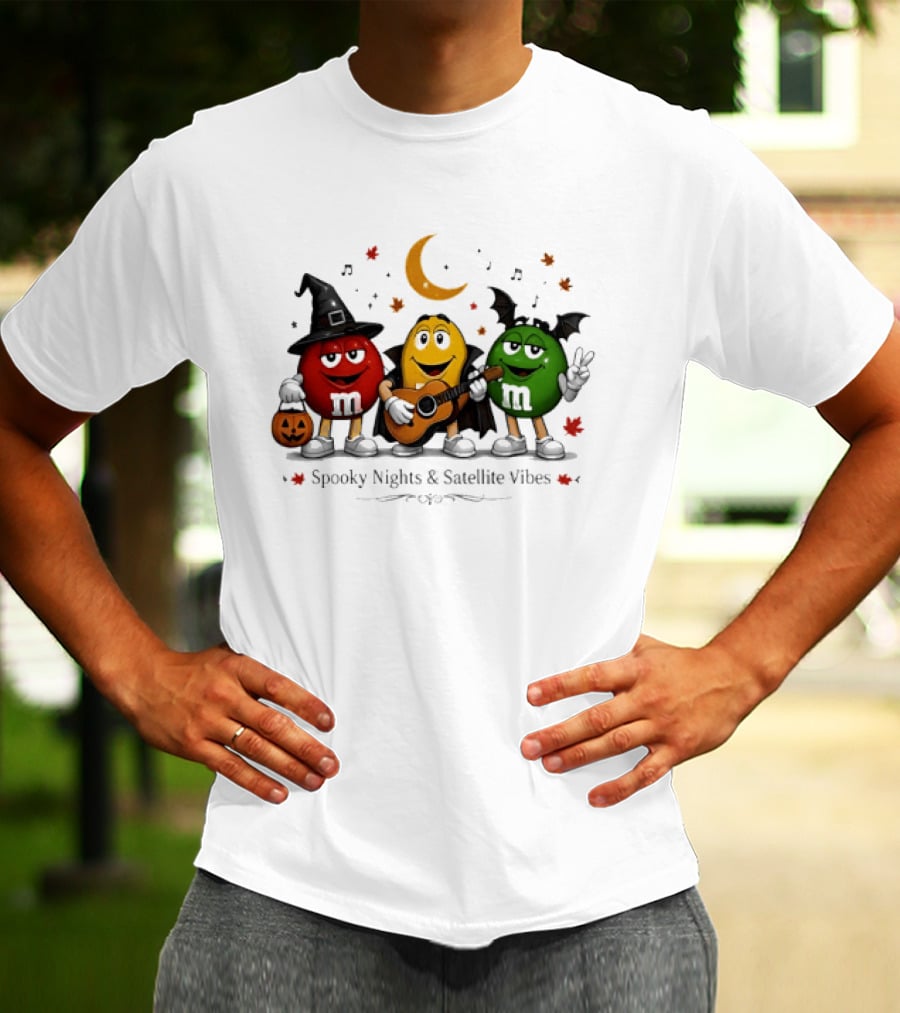 M&M's Spooky Nights & Satellite Vibes Halloween Pumpkin Witch Guitar Bat Moon T-Shirt