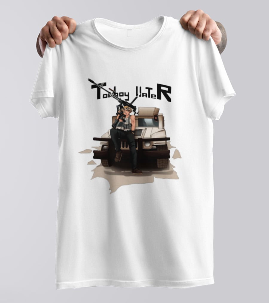 Tomboy Hater Anime Character With Gun And Armored Vehicle T-Shirt