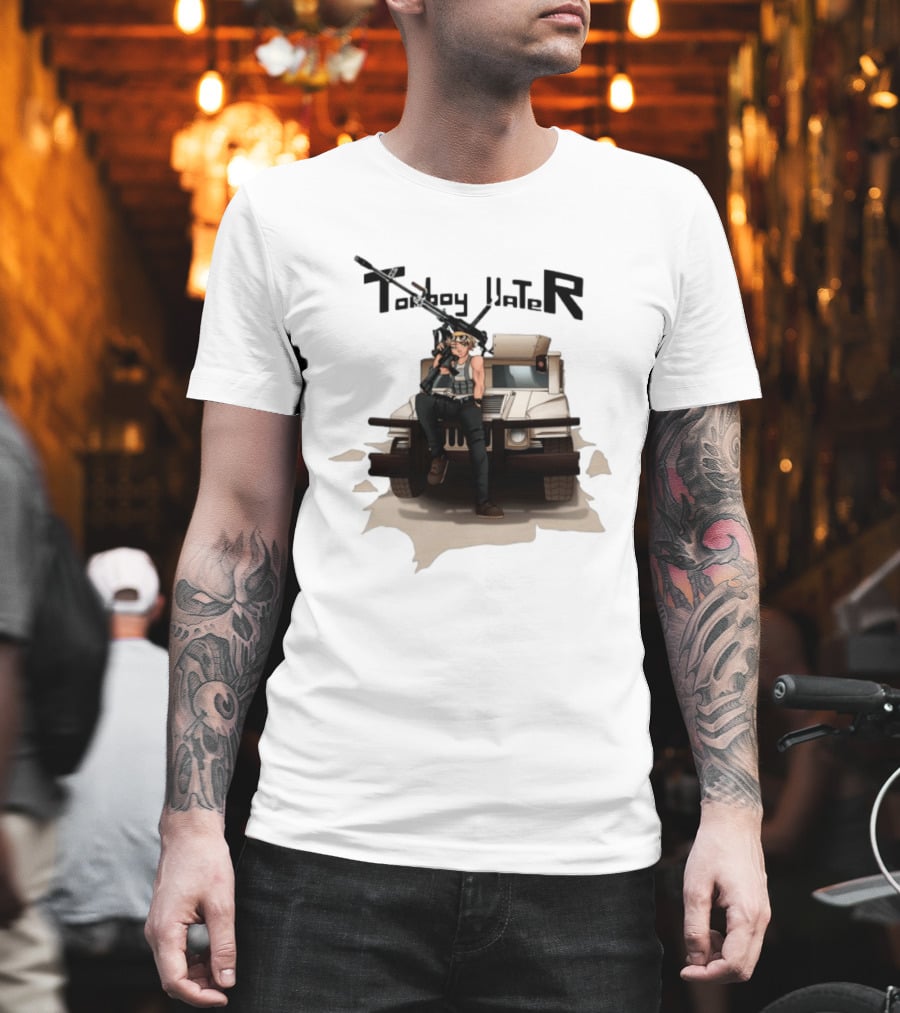Tomboy Hater Anime Character With Gun And Armored Vehicle T-Shirt