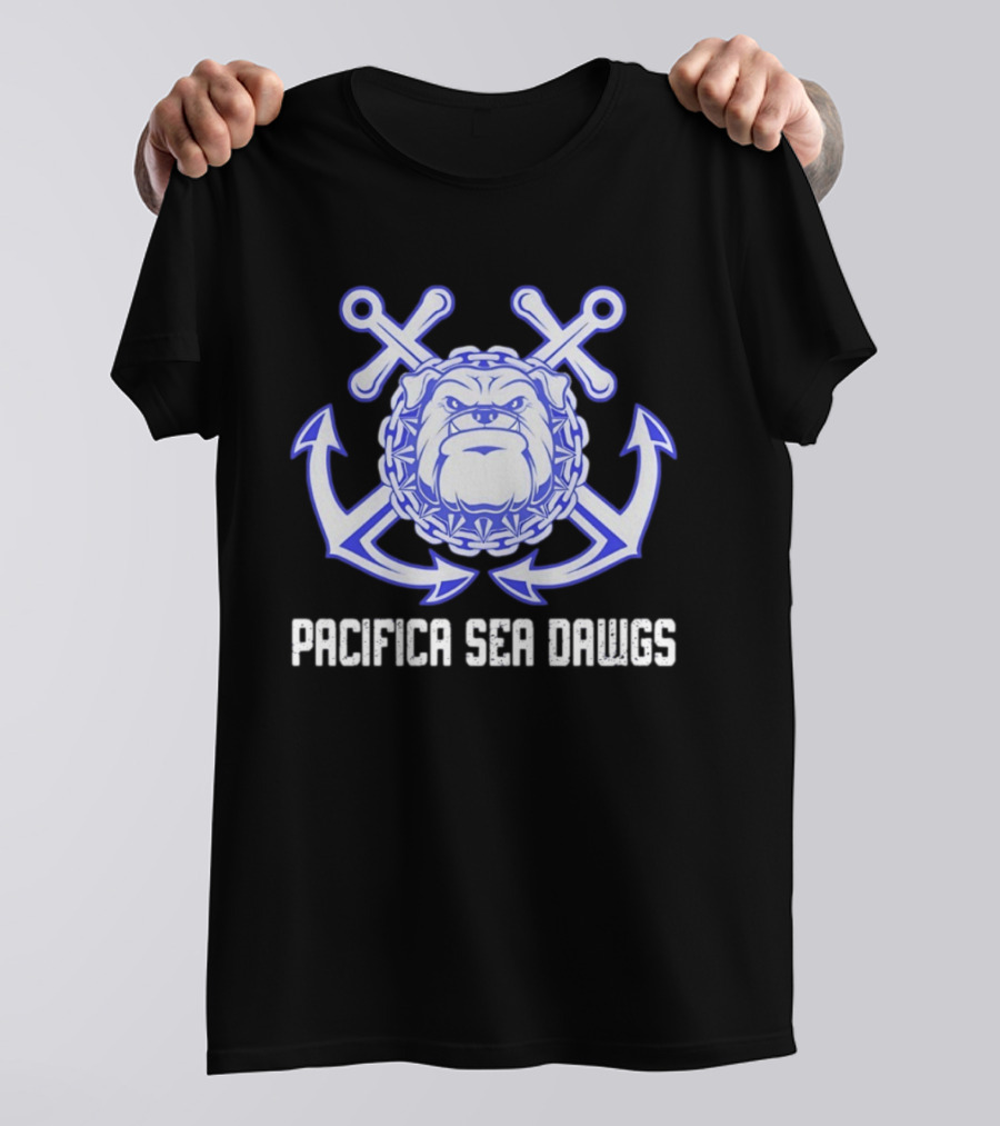 Pacifica Sea Dawgs Bulldog Anchor Crossed Swords Sports Team T-Shirt