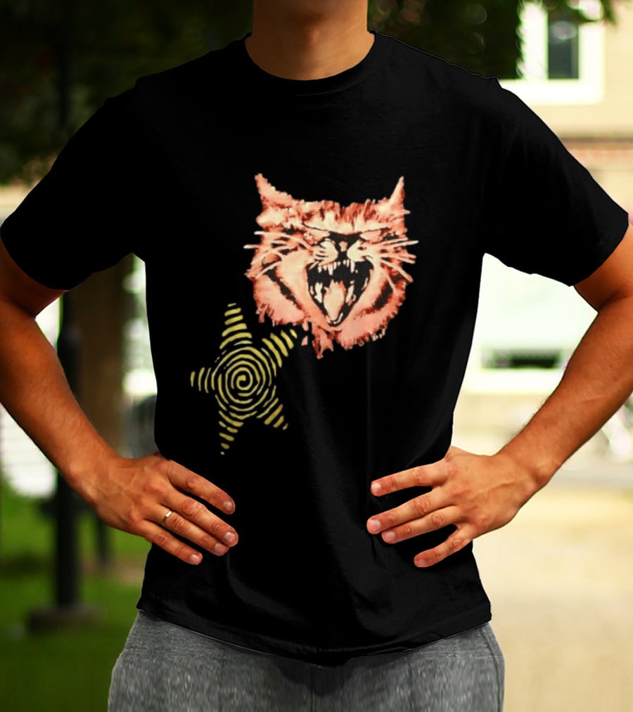 Snarling Cat Spiral Star Alternative Subculture Aesthetic T-Shirt