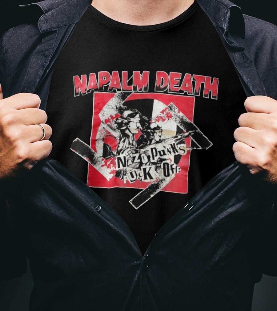 Napalm Death Nazi Punks Fuck Off Graphic Grindcore Band Merchandise T-Shirt
