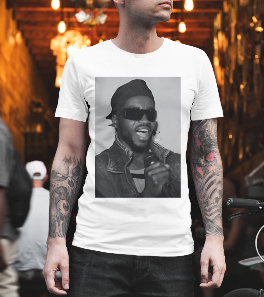 Ata Kak Iconic Ghanaian Musician Highlife Style Sunglasses Microphone Denim Jacket T-Shirt