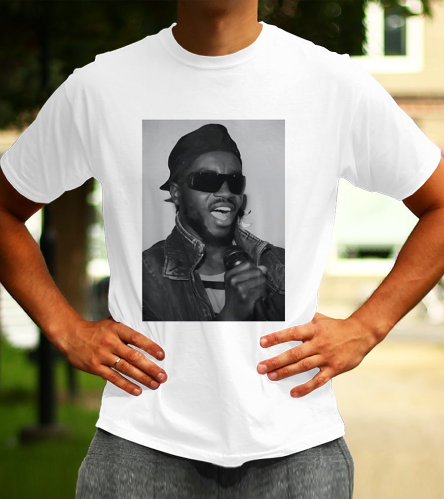Ata Kak Iconic Ghanaian Musician Highlife Style Sunglasses Microphone Denim Jacket T-Shirt