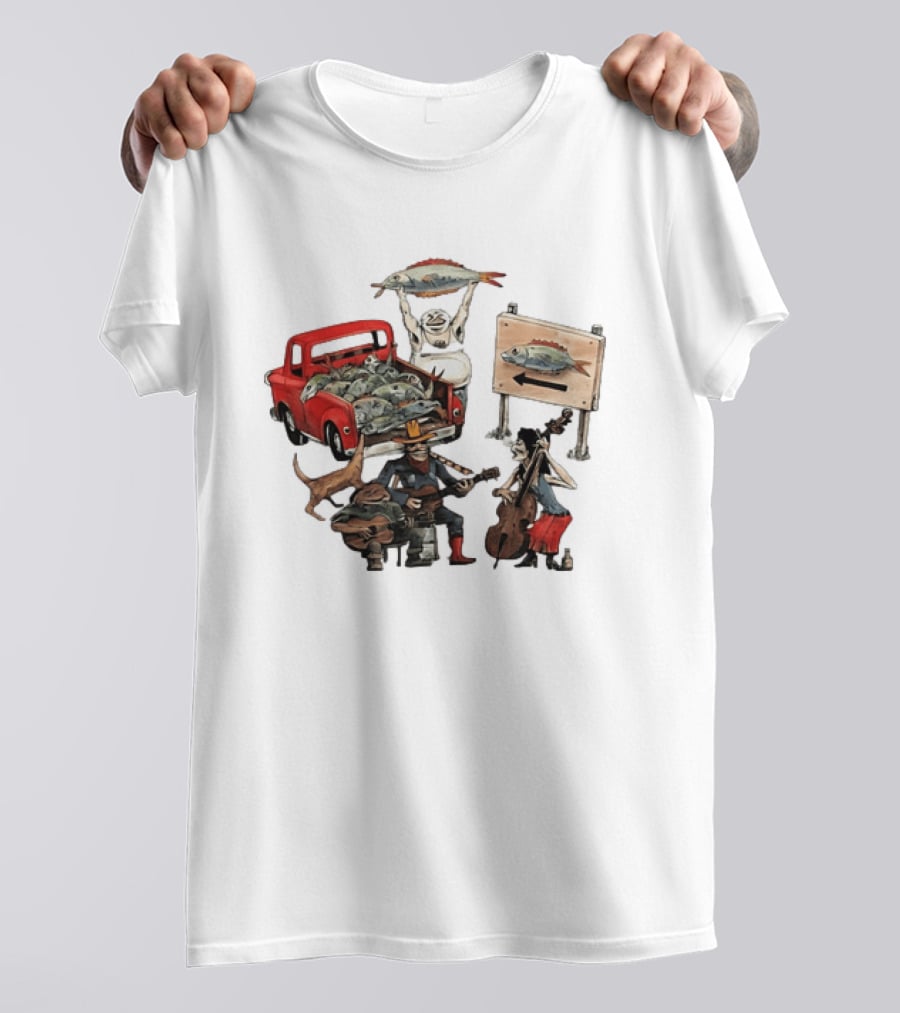 Bluegrass Band Jam Session With Truckload Of Fish And Red Pickup T-Shirt