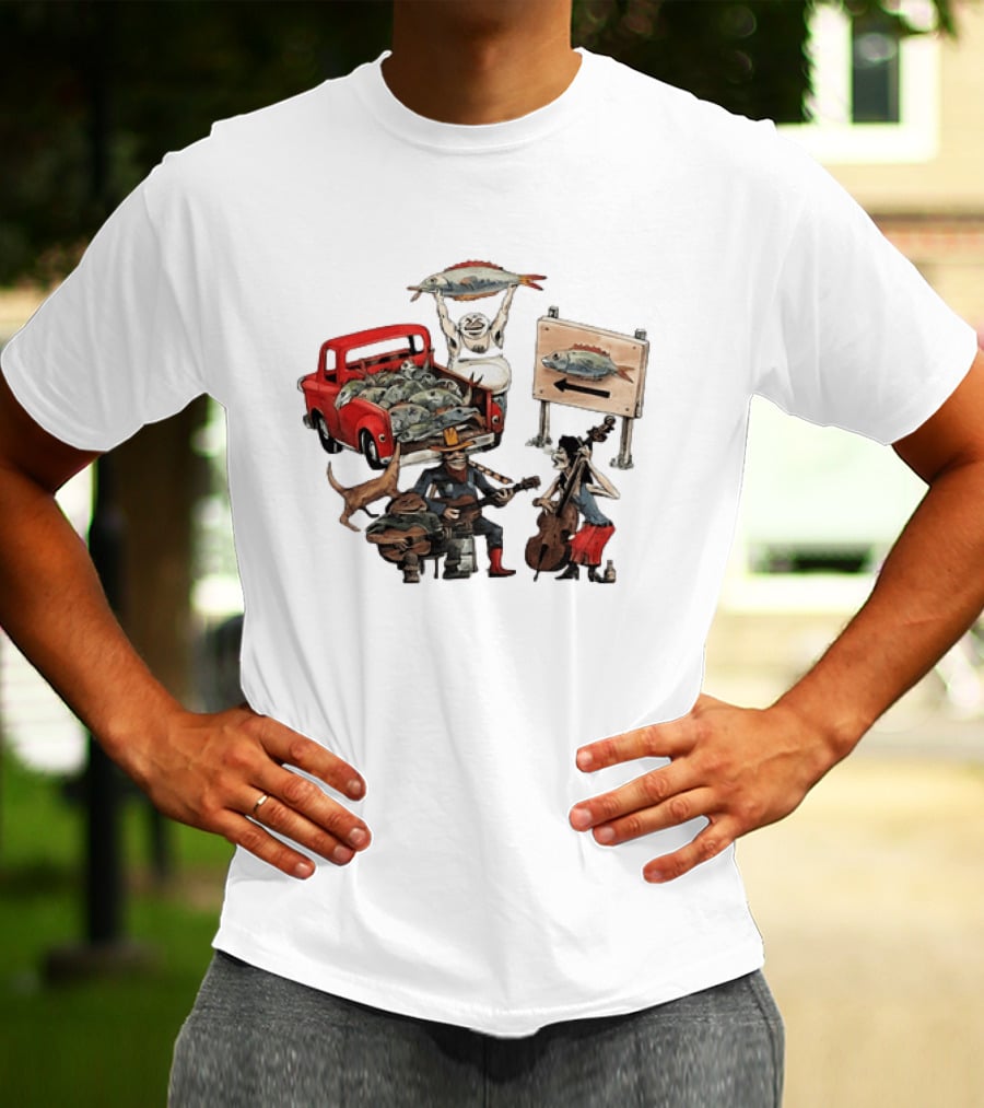 Bluegrass Band Jam Session With Truckload Of Fish And Red Pickup T-Shirt