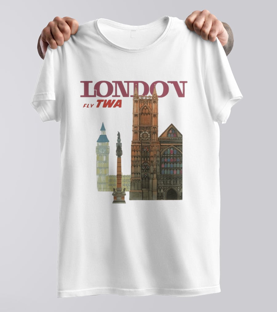 London Fly TWA Travel Big Ben Westminster Abbey Landmark T-Shirt