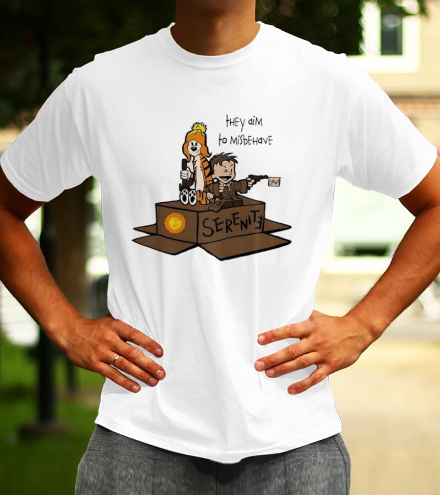 Malvin And Cobbes Serenity Hey Aim To Misbehave Box Gun Drawing T-Shirt