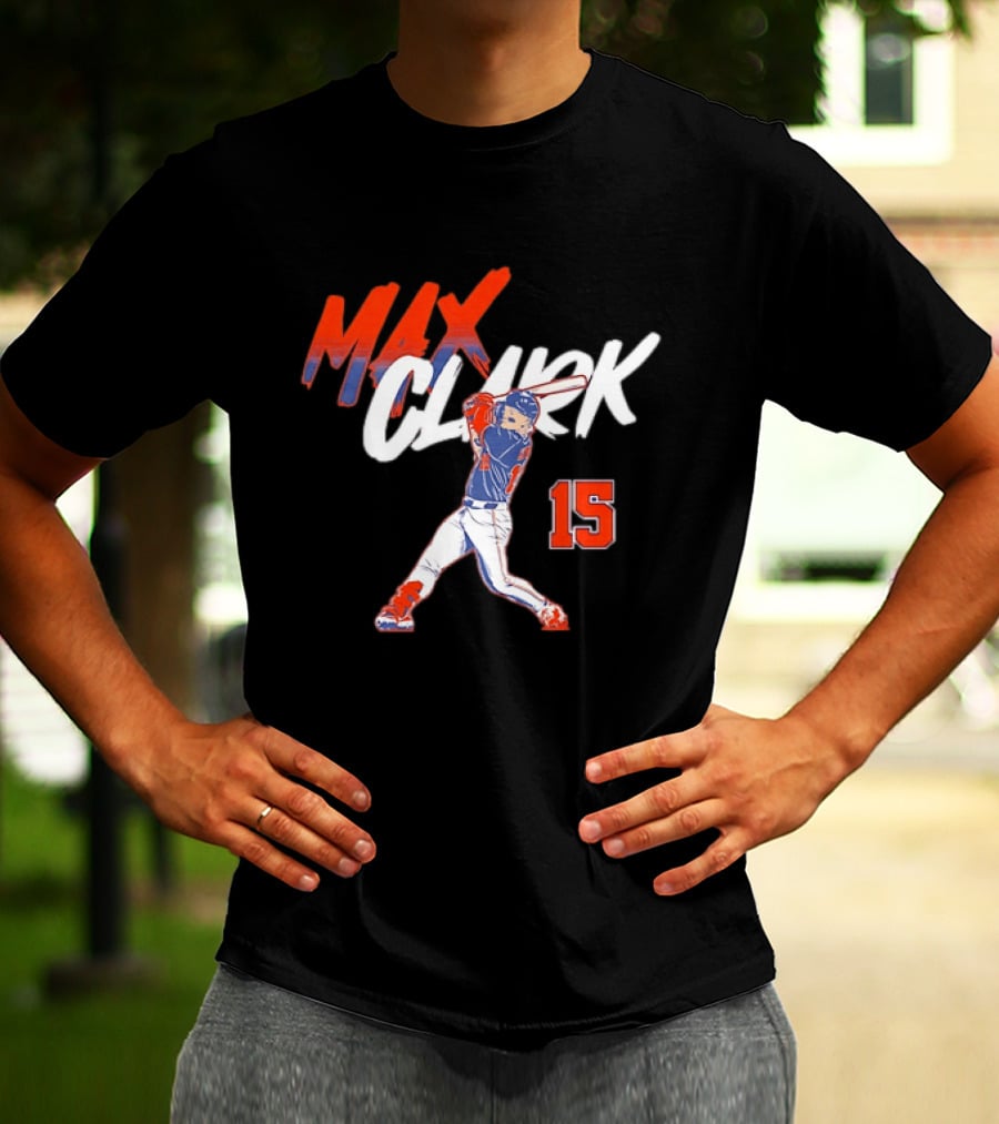 Max Clark Detroit Tigers 15 Baseball Player Hitting Action T-Shirt