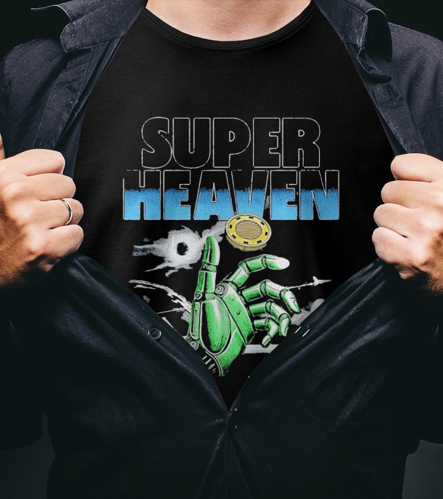 Superheaven Robotic Hand Space Adventure Coin And Mountain Scene T-Shirt