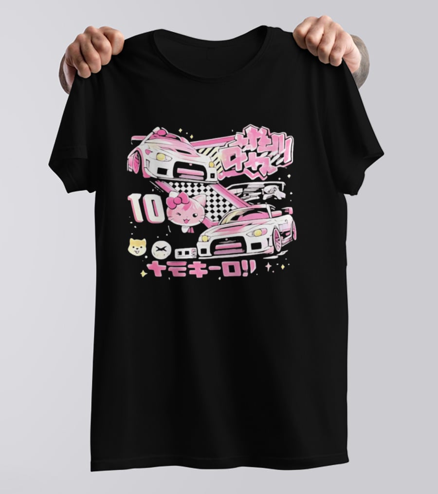 Hello Kitty Pink Racing Car Aesthetic JDM !! 10 Racing Cats T-Shirt