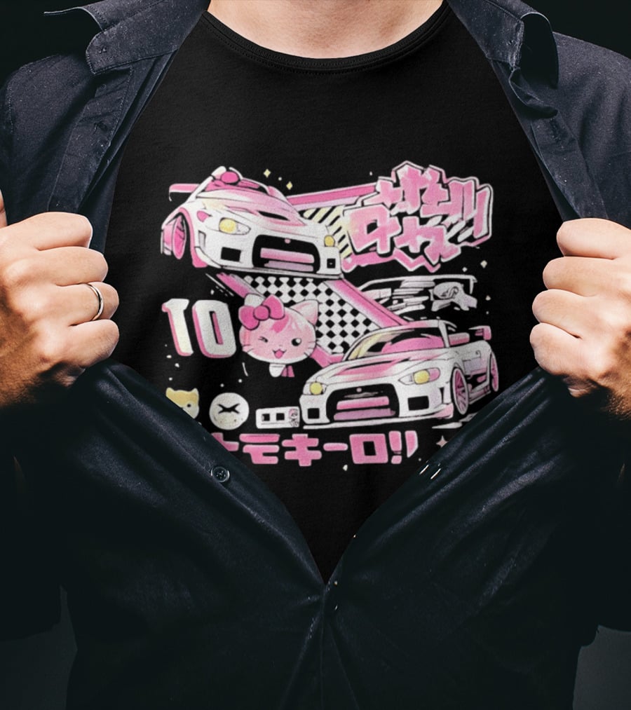 Hello Kitty Pink Racing Car Aesthetic JDM !! 10 Racing Cats T-Shirt