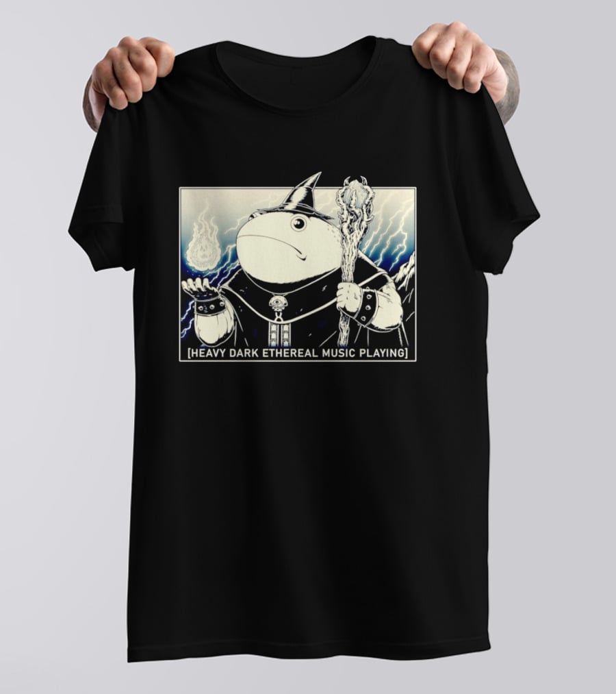 Wizard Frog With Staff And Magic Energy Heavy Dark Ethereal Music Playing T-Shirt