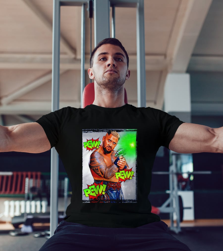 Solo Sikoa Pew Pew Pew WWE Wrestling Comic Style Laser Gun Action T-Shirt