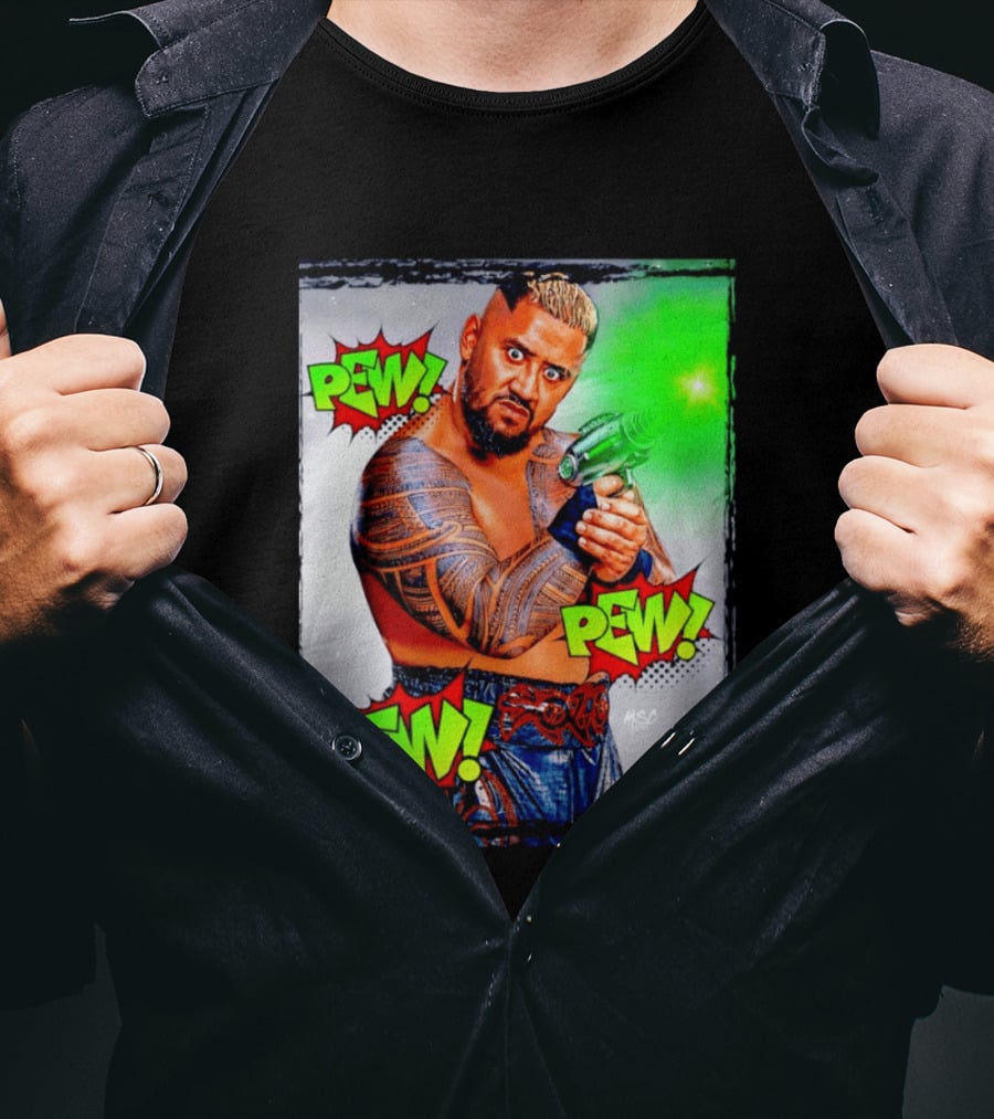 Solo Sikoa Pew Pew Pew WWE Wrestling Comic Style Laser Gun Action T-Shirt