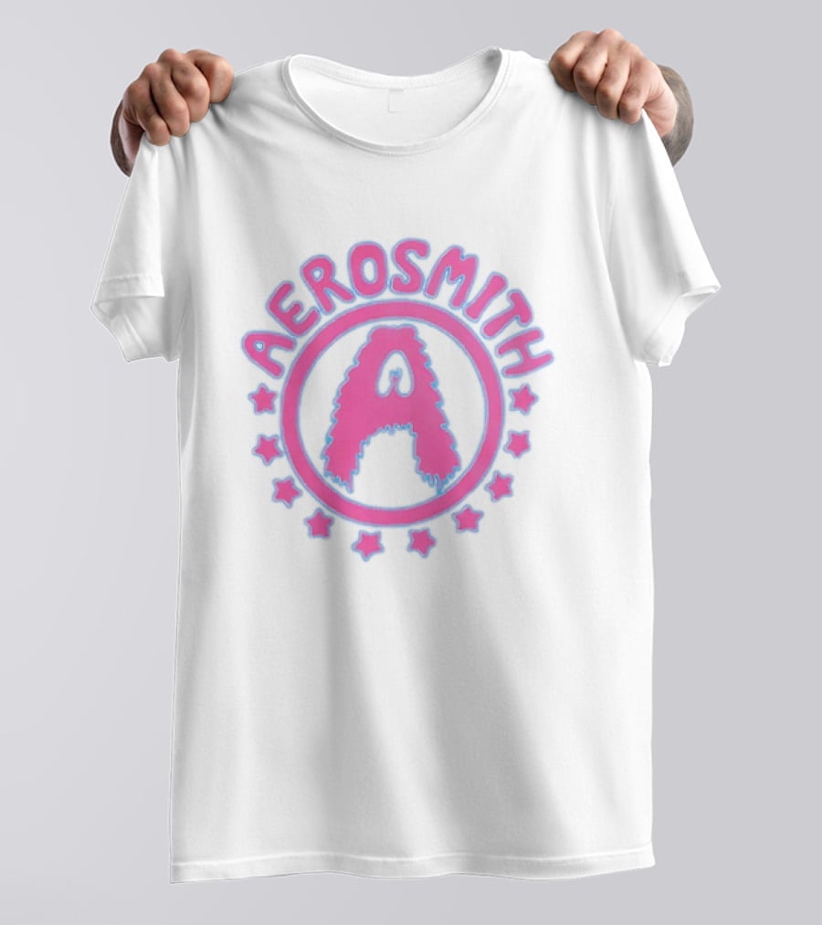 Aerosmith Retro Band Emblem Pink Blue Stars T-Shirt