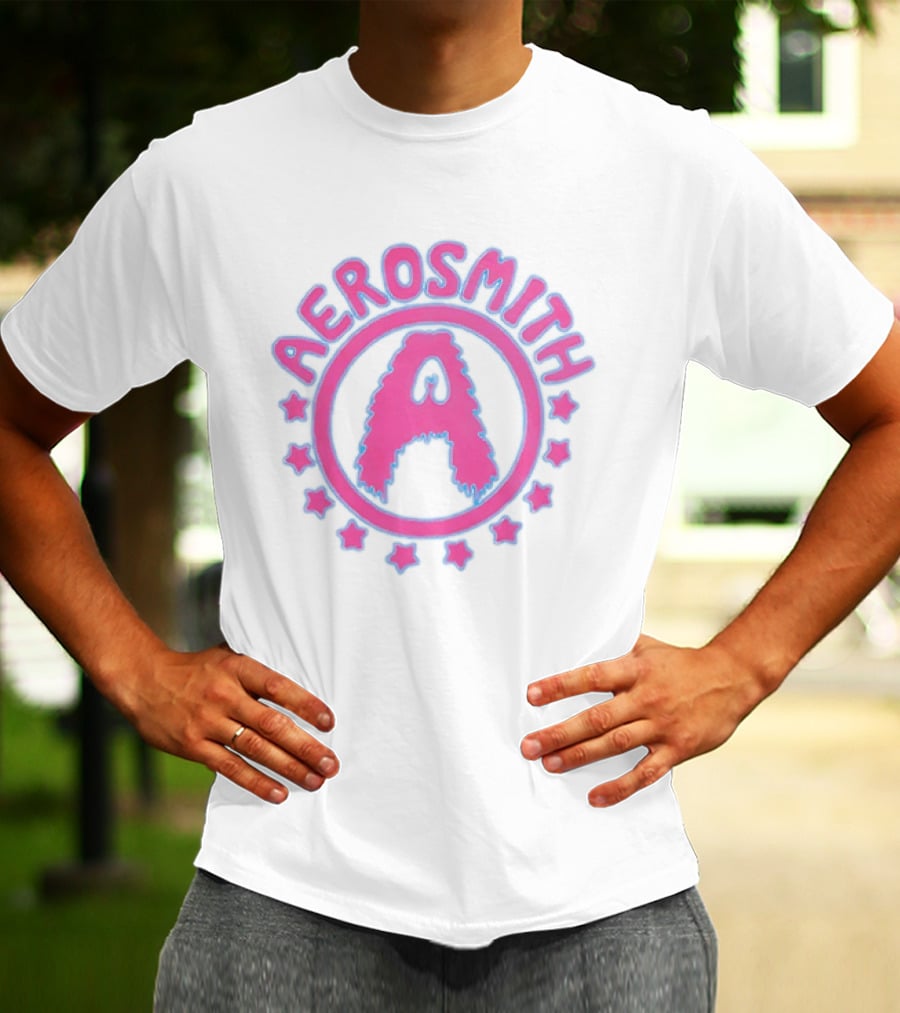 Aerosmith Retro Band Emblem Pink Blue Stars T-Shirt