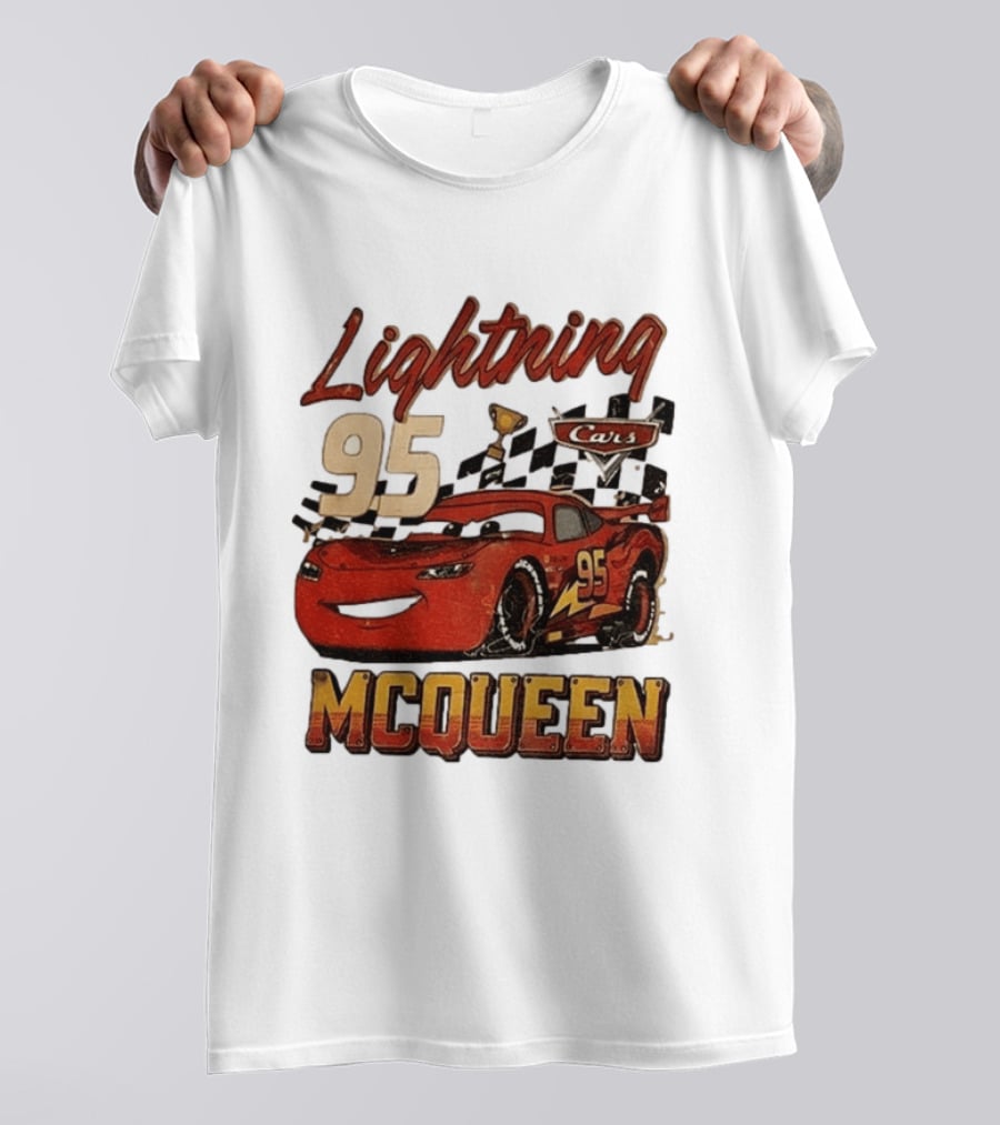 Lightning McQueen 95 Cars Trophy Checkered Flags Disney Pixar T-Shirt