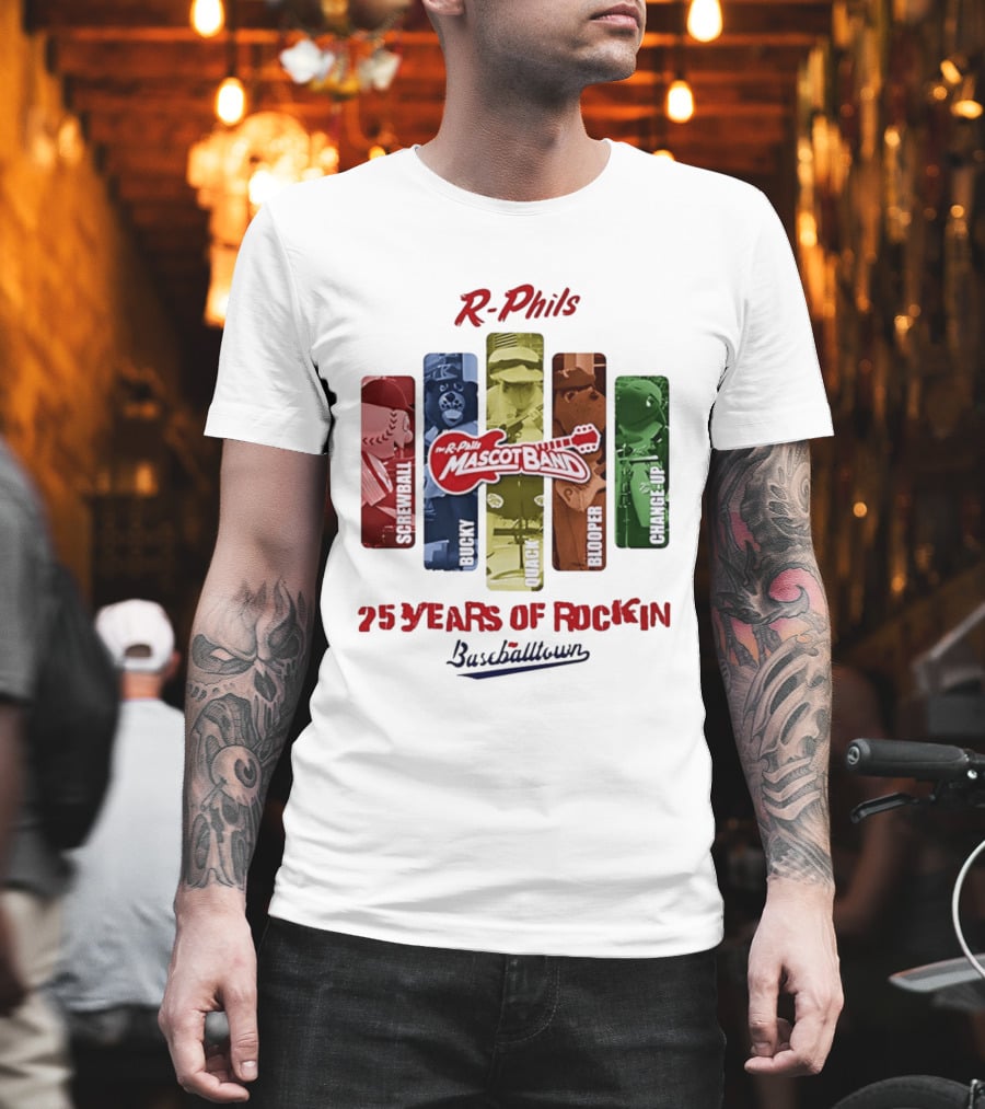 R Phils Mascot Band Screwball Bucky Quack Blooper Change Up 25 Years Of Rockin Baseballtown T-Shirt