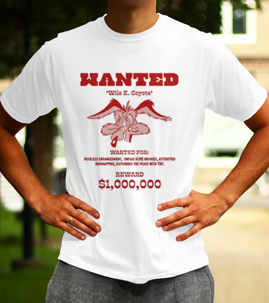 Wanted Wile E Coyote $1000000 Reward Looney Tunes Oversized T-Shirt