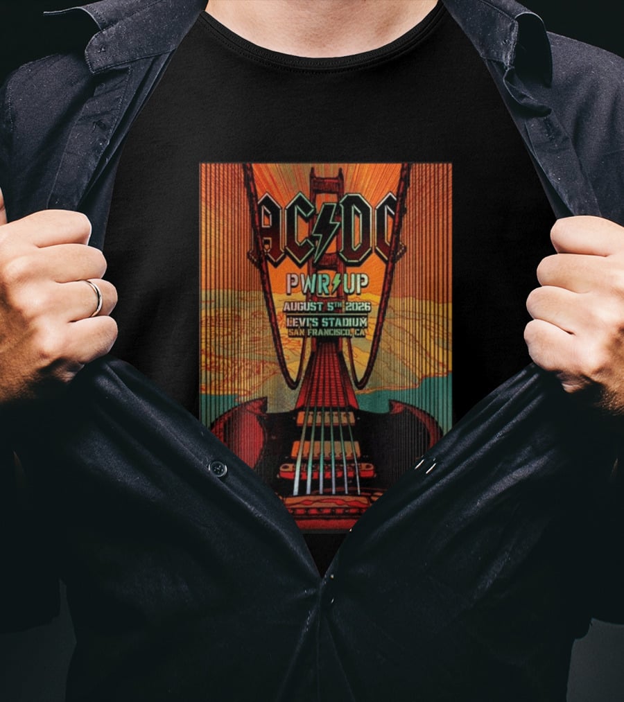 AC DC PWR UP August 5th 2026 Levi's Stadium San Francisco CA Golden Gate Bridge Guitar T-Shirt