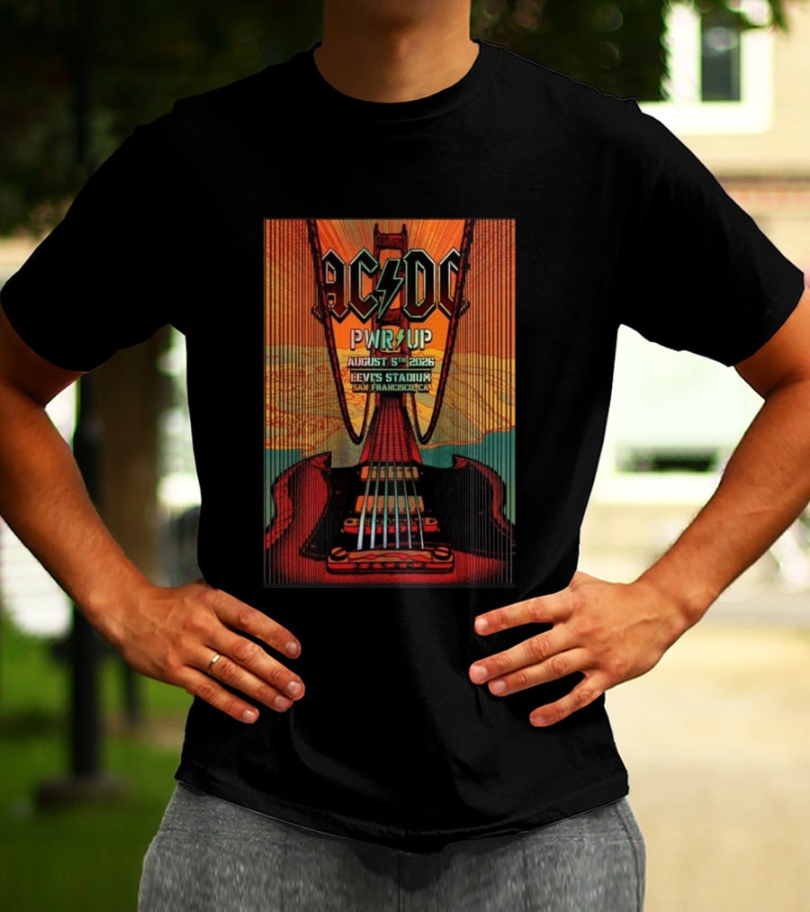 AC DC PWR UP August 5th 2026 Levi's Stadium San Francisco CA Golden Gate Bridge Guitar T-Shirt