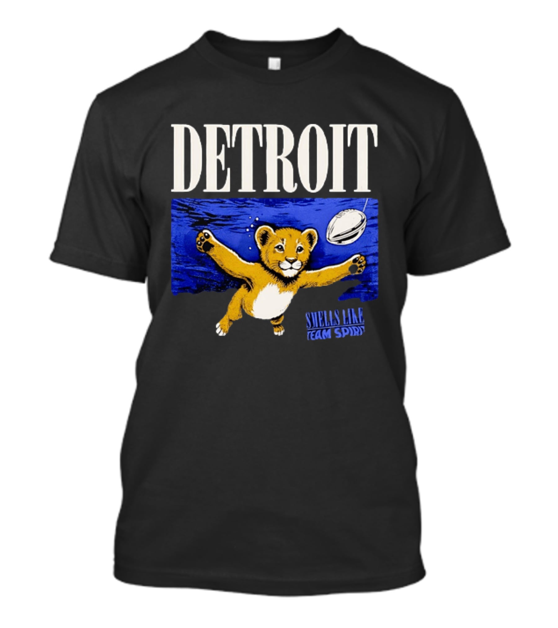 Detroit Lions Smells Like Team Spirit Nostalgic Blue Lion Cub Football T-Shirt