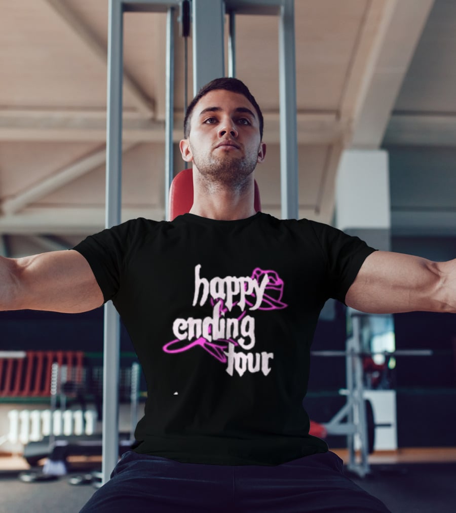 Bailey Rose Spinn Store Happy Ending Tour Trucker Hat Pink And White T-Shirt