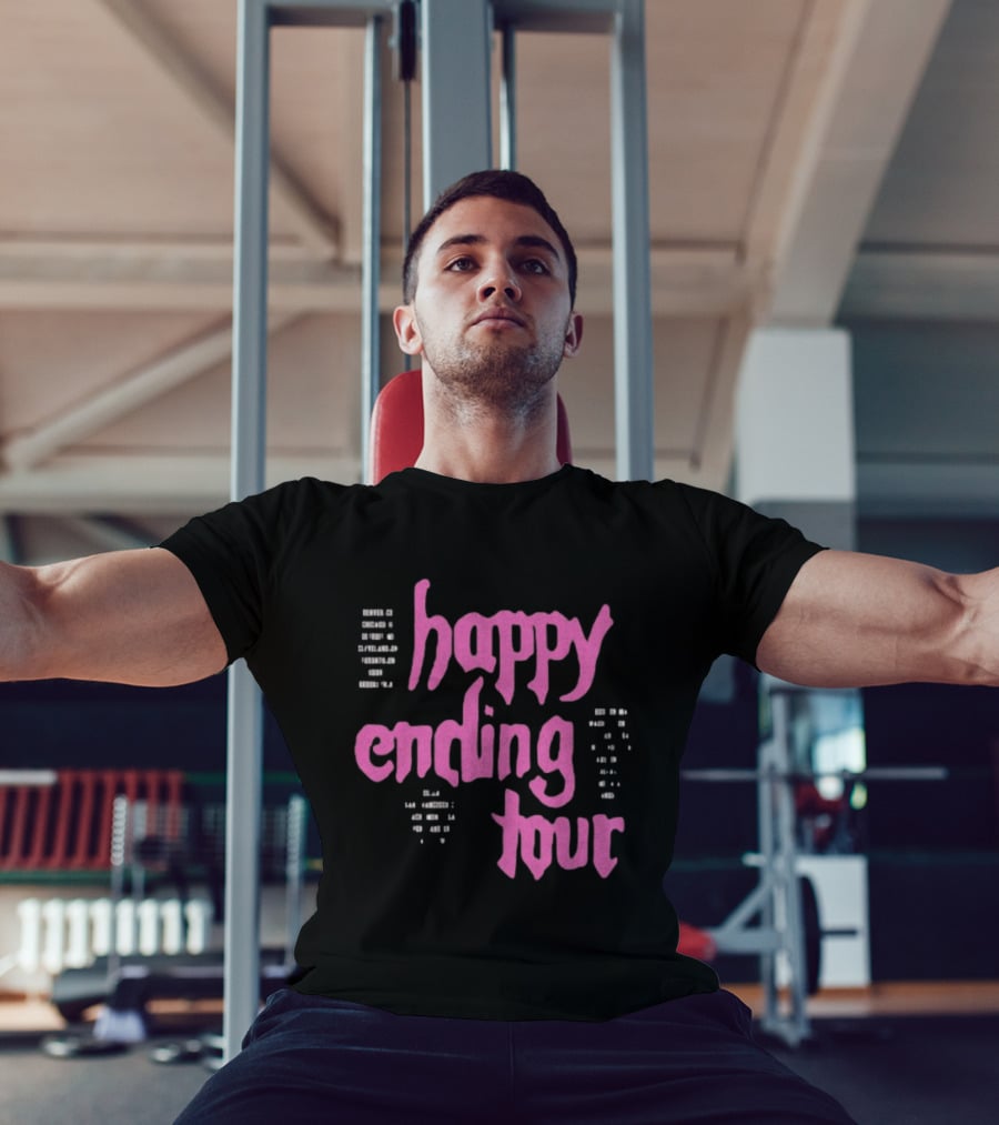 Bailey Rose Spinn Store Happy Ending Tour Pink Text With Date Locations T-Shirt