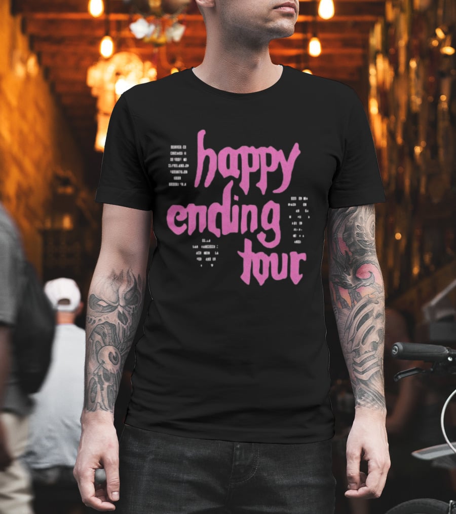 Bailey Rose Spinn Store Happy Ending Tour Pink Text With Date Locations T-Shirt
