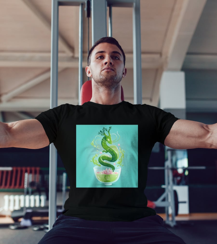Green Tea Dragon In Teacup With Blossoms And Leaves T-Shirt